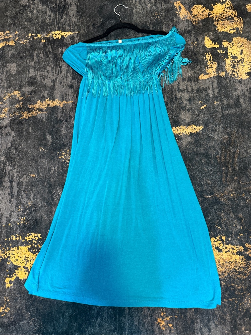 Source Unknown Turquoise Strapless Fringe Maxi Dress
